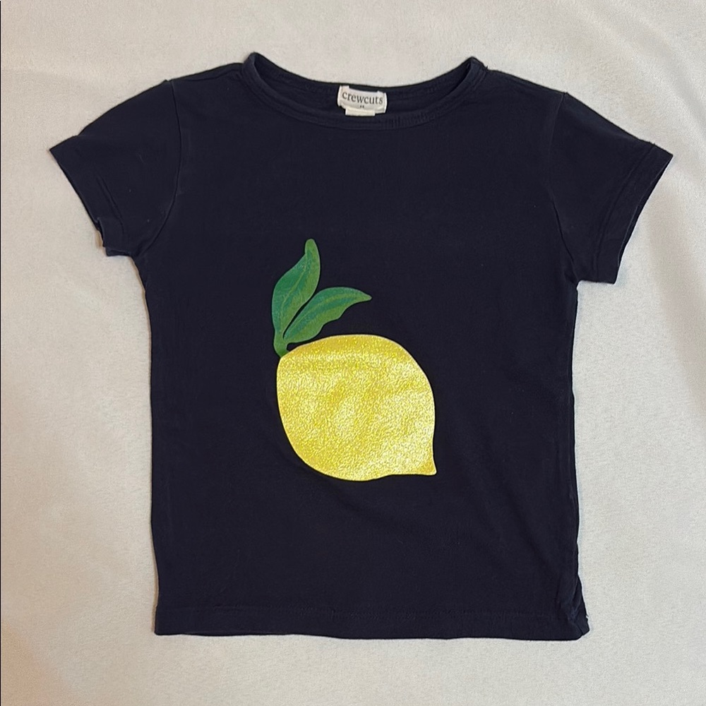 Crewcuts Navy and Yellow Short Sleeve Tee with Lemon Design